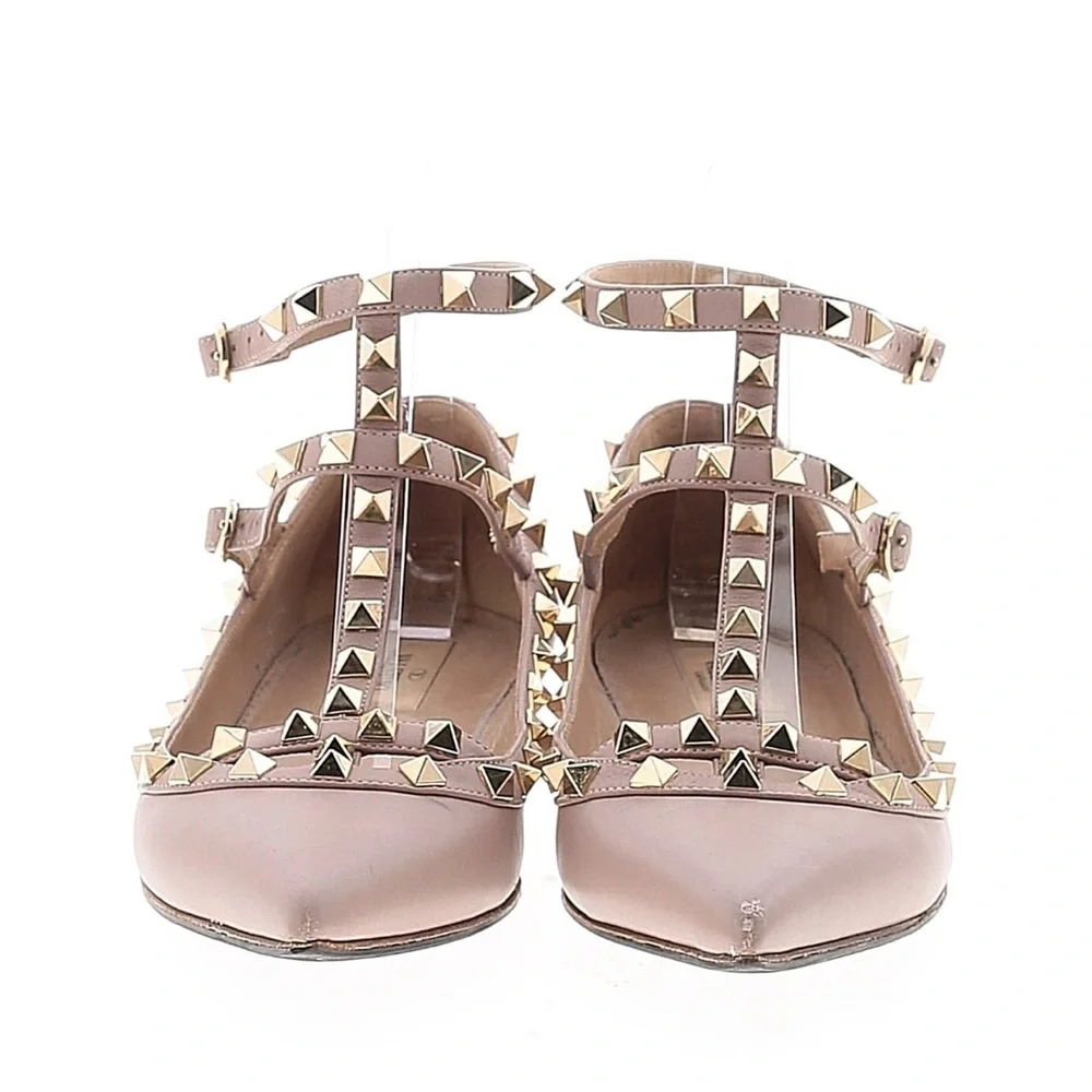Valentino Dusty Pink Patent Leather Rockstud Caged Ballet Flats Size 38 - Picture 1 of 11